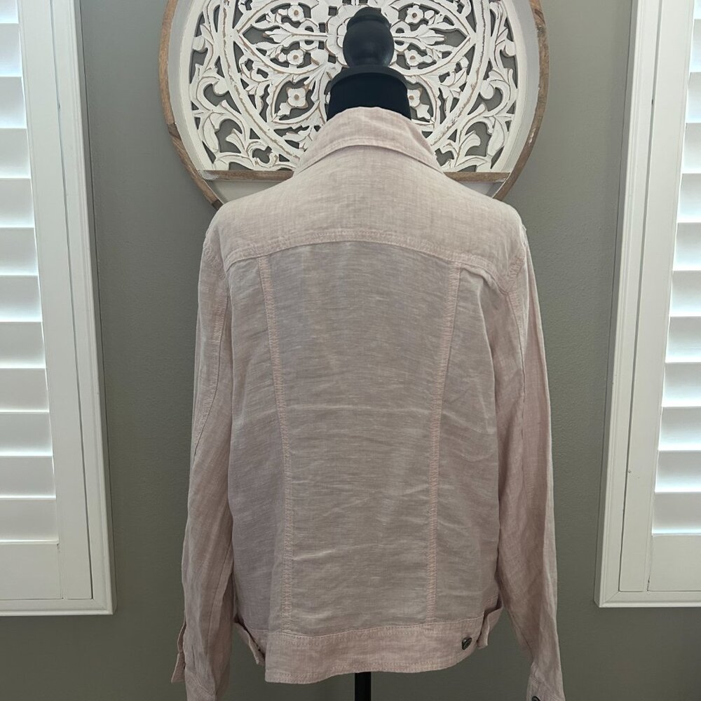 Jone New York JNY Jacket 100% Linen Pink Cropped Trucker SZL Lightweight Boho - Picture 3 of 9